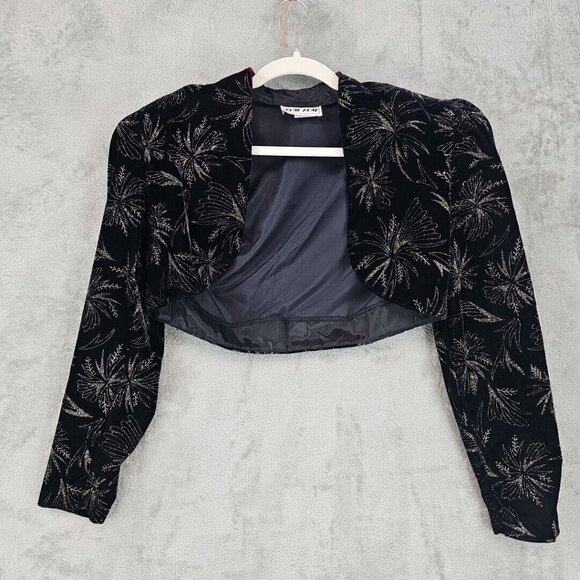 Zum Zum Jackets & Blazers - Vintage Zum Zum Jacket Womens S Black Velvet Gold Glitter Shoulder Pads Evening